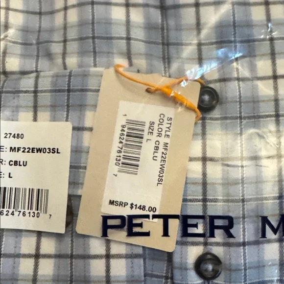 NWT Peter Millar Light Blue plaid button long sleeve shirt - Picture 3 of 3
